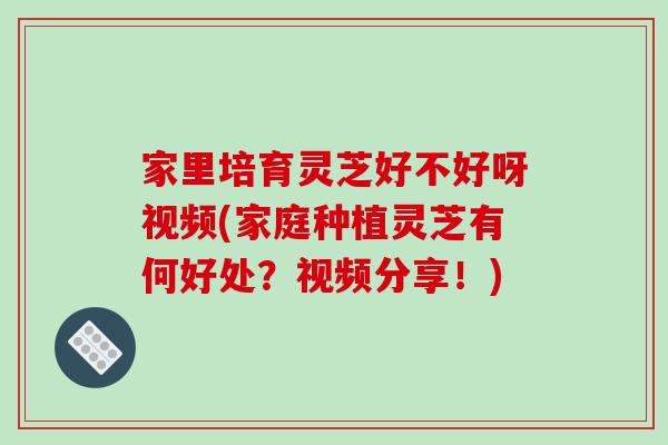 家里培育灵芝好不好呀视频(家庭种植灵芝有何好处？视频分享！)-第1张图片-破壁灵芝孢子粉研究指南