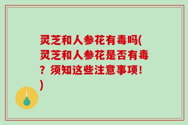 灵芝和人参花有毒吗(灵芝和人参花是否有毒?须知这些注意事项!)-第1张图片-破壁灵芝孢子粉研究指南 灵芝和人参花有毒吗(灵芝和人参花是否有毒?须知这些注意事项!)-第1张图片-破壁灵芝孢子粉研究指南