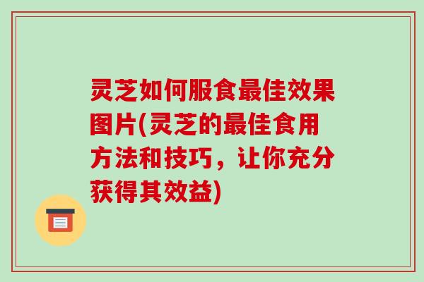 灵芝如何服食最佳效果图片(灵芝的最佳食用方法和技巧,让你充分获得其效益)-第1张图片-破壁灵芝孢子粉研究指南 灵芝如何服食最佳效果图片(灵芝的最佳食用方法和技巧,让你充分获得其效益)-第1张图片-破壁灵芝孢子粉研究指南