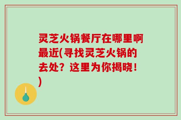 灵芝火锅餐厅在哪里啊最近(寻找灵芝火锅的去处？这里为你揭晓！)-第1张图片-破壁灵芝孢子粉研究指南