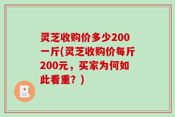灵芝收购价多少200一斤(灵芝收购价每斤200元,买家为何如此看重?)-第1张图片-破壁灵芝孢子粉研究指南 灵芝收购价多少200一斤(灵芝收购价每斤200元,买家为何如此看重?)-第1张图片-破壁灵芝孢子粉研究指南