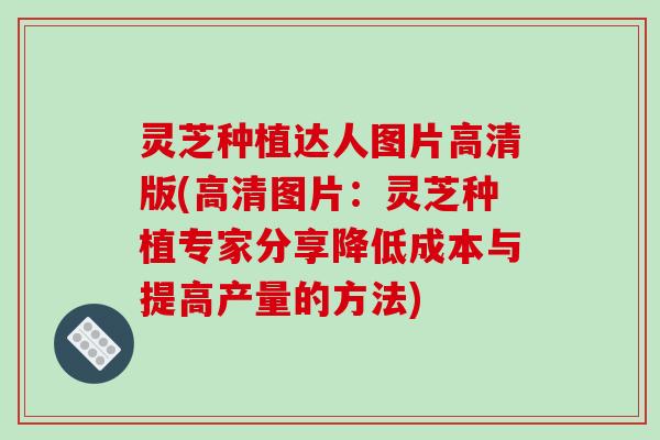 灵芝种植达人图片高清版(高清图片:灵芝种植专家分享降低成本与提高产量的方法)-第1张图片-破壁灵芝孢子粉研究指南 灵芝种植达人图片高清版(高清图片:灵芝种植专家分享降低成本与提高产量的方法)-第1张图片-破壁灵芝孢子粉研究指南