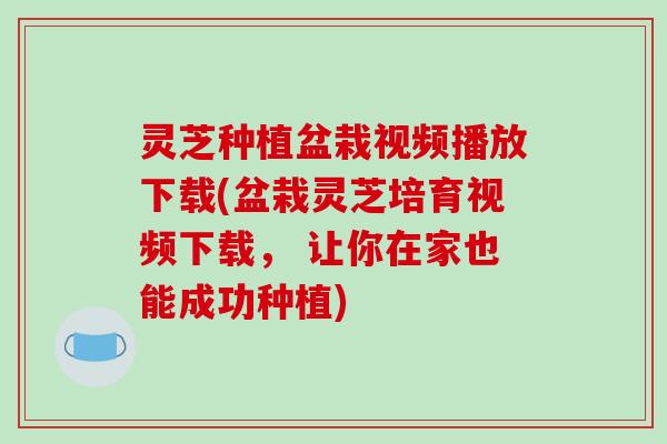 灵芝种植盆栽视频播放下载(盆栽灵芝培育视频下载， 让你在家也能成功种植)-第1张图片-破壁灵芝孢子粉研究指南