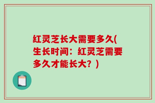 红灵芝长大需要多久(生长时间:红灵芝需要多久才能长大?)-第1张图片-破壁灵芝孢子粉研究指南 红灵芝长大需要多久(生长时间:红灵芝需要多久才能长大?)-第1张图片-破壁灵芝孢子粉研究指南