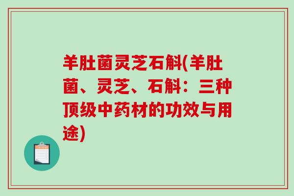 羊肚菌灵芝石斛(羊肚菌、灵芝、石斛:三种顶级中药材的功效与用途)-第1张图片-破壁灵芝孢子粉研究指南 羊肚菌灵芝石斛(羊肚菌、灵芝、石斛:三种顶级中药材的功效与用途)-第1张图片-破壁灵芝孢子粉研究指南