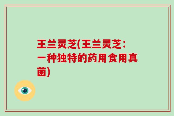 王兰灵芝(王兰灵芝:一种独特的药用食用真菌)-第1张图片-破壁灵芝孢子粉研究指南 王兰灵芝(王兰灵芝:一种独特的药用食用真菌)-第1张图片-破壁灵芝孢子粉研究指南