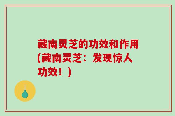 藏南灵芝的功效和作用(藏南灵芝：发现惊人功效！)-第1张图片-破壁灵芝孢子粉研究指南