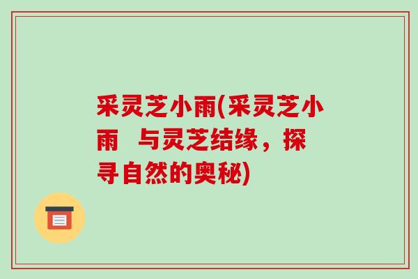 采灵芝小雨(采灵芝小雨 与灵芝结缘,探寻自然的奥秘)-第1张图片-破壁灵芝孢子粉研究指南 采灵芝小雨(采灵芝小雨 与灵芝结缘,探寻自然的奥秘)-第1张图片-破壁灵芝孢子粉研究指南