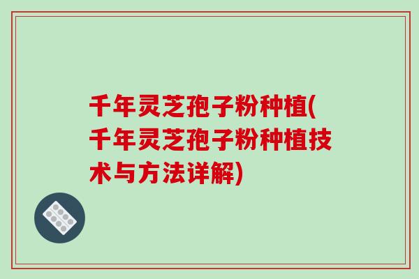 千年灵芝孢子粉种植(千年灵芝孢子粉种植技术与方法详解)-第1张图片-破壁灵芝孢子粉研究指南 千年灵芝孢子粉种植(千年灵芝孢子粉种植技术与方法详解)-第1张图片-破壁灵芝孢子粉研究指南