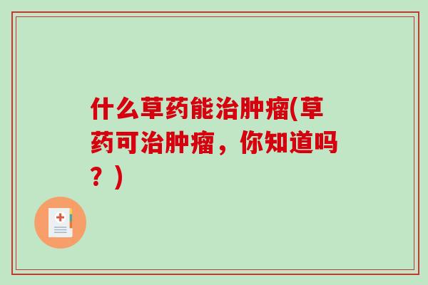什么草药能治肿瘤(草药可治肿瘤,你知道吗?)-第1张图片-破壁灵芝孢子粉研究指南 什么草药能治肿瘤(草药可治肿瘤,你知道吗?)-第1张图片-破壁灵芝孢子粉研究指南