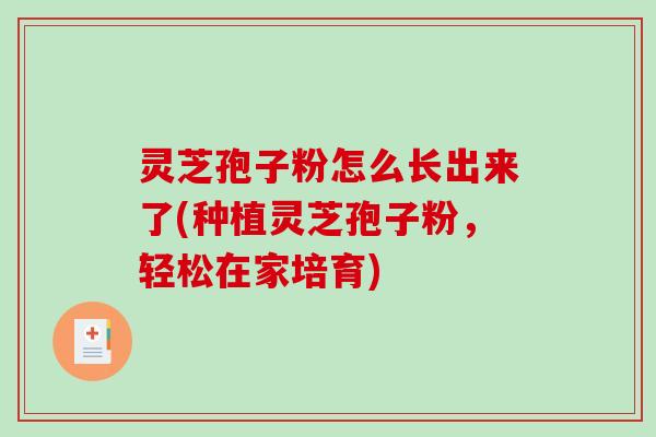 灵芝孢子粉怎么长出来了(种植灵芝孢子粉,轻松在家培育)-第1张图片-破壁灵芝孢子粉研究指南 灵芝孢子粉怎么长出来了(种植灵芝孢子粉,轻松在家培育)-第1张图片-破壁灵芝孢子粉研究指南