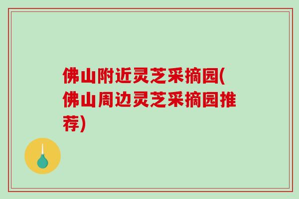 佛山附近灵芝采摘园(佛山周边灵芝采摘园推荐)-第1张图片-破壁灵芝孢子粉研究指南 佛山附近灵芝采摘园(佛山周边灵芝采摘园推荐)-第1张图片-破壁灵芝孢子粉研究指南