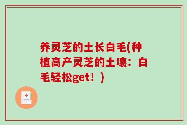 养灵芝的土长白毛(种植高产灵芝的土壤:白毛轻松get!)-第1张图片-破壁灵芝孢子粉研究指南 养灵芝的土长白毛(种植高产灵芝的土壤:白毛轻松get!)-第1张图片-破壁灵芝孢子粉研究指南