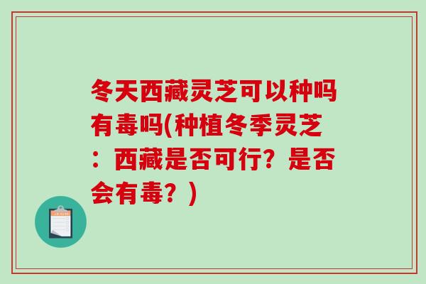 冬天西藏灵芝可以种吗有毒吗(种植冬季灵芝：西藏是否可行？是否会有毒？)-第1张图片-破壁灵芝孢子粉研究指南