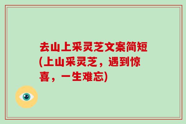 去山上采灵芝文案简短(上山采灵芝，遇到惊喜，一生难忘)-第1张图片-破壁灵芝孢子粉研究指南