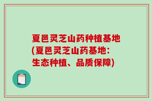 夏邑灵芝山药种植基地(夏邑灵芝山药基地:生态种植、品质保障)-第1张图片-破壁灵芝孢子粉研究指南 夏邑灵芝山药种植基地(夏邑灵芝山药基地:生态种植、品质保障)-第1张图片-破壁灵芝孢子粉研究指南