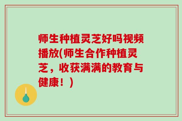 师生种植灵芝好吗视频播放(师生合作种植灵芝,收获满满的教育与健康!)-第1张图片-破壁灵芝孢子粉研究指南 师生种植灵芝好吗视频播放(师生合作种植灵芝,收获满满的教育与健康!)-第1张图片-破壁灵芝孢子粉研究指南