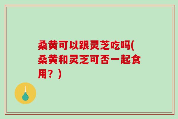 桑黄可以跟灵芝吃吗(桑黄和灵芝可否一起食用？)-第1张图片-破壁灵芝孢子粉研究指南