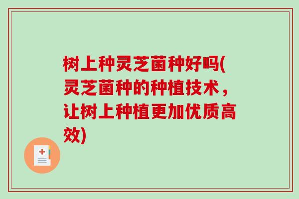 树上种灵芝菌种好吗(灵芝菌种的种植技术,让树上种植更加优质高效)-第1张图片-破壁灵芝孢子粉研究指南 树上种灵芝菌种好吗(灵芝菌种的种植技术,让树上种植更加优质高效)-第1张图片-破壁灵芝孢子粉研究指南