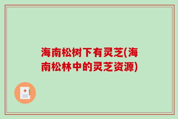 海南松树下有灵芝(海南松林中的灵芝资源)-第1张图片-破壁灵芝孢子粉研究指南 海南松树下有灵芝(海南松林中的灵芝资源)-第1张图片-破壁灵芝孢子粉研究指南