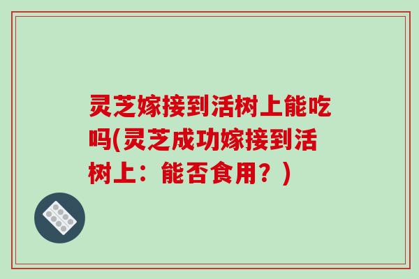灵芝嫁接到活树上能吃吗(灵芝成功嫁接到活树上:能否食用?)-第1张图片-破壁灵芝孢子粉研究指南 灵芝嫁接到活树上能吃吗(灵芝成功嫁接到活树上:能否食用?)-第1张图片-破壁灵芝孢子粉研究指南
