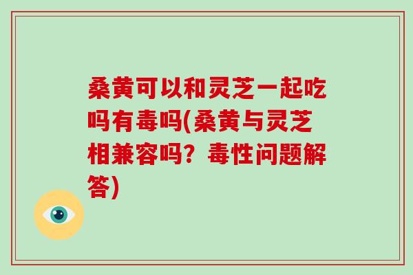 桑黄可以和灵芝一起吃吗有毒吗(桑黄与灵芝相兼容吗？毒性问题解答)-第1张图片-破壁灵芝孢子粉研究指南