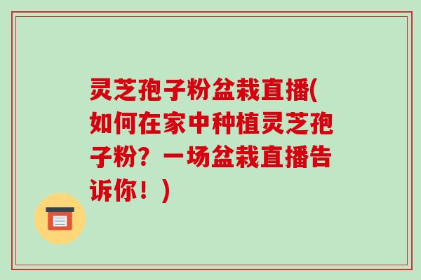 灵芝孢子粉盆栽直播(如何在家中种植灵芝孢子粉?一场盆栽直播告诉你!)-第1张图片-破壁灵芝孢子粉研究指南 灵芝孢子粉盆栽直播(如何在家中种植灵芝孢子粉?一场盆栽直播告诉你!)-第1张图片-破壁灵芝孢子粉研究指南