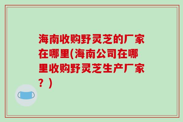 海南收购野灵芝的厂家在哪里(海南公司在哪里收购野灵芝生产厂家？)-第1张图片-破壁灵芝孢子粉研究指南