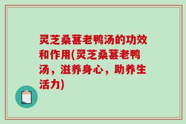 灵芝桑葚老鸭汤的功效和作用(灵芝桑葚老鸭汤，滋养身心，助养生活力)-第1张图片-破壁灵芝孢子粉研究指南