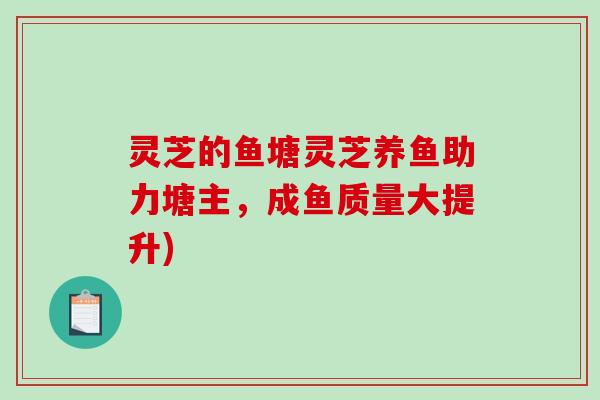 灵芝的鱼塘灵芝养鱼助力塘主,成鱼质量大提升)-第1张图片-破壁灵芝孢子粉研究指南 灵芝的鱼塘灵芝养鱼助力塘主,成鱼质量大提升)-第1张图片-破壁灵芝孢子粉研究指南