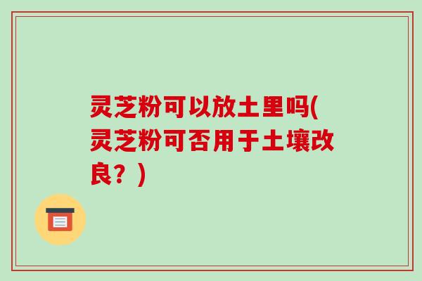 灵芝粉可以放土里吗(灵芝粉可否用于土壤改良？)-第1张图片-破壁灵芝孢子粉研究指南