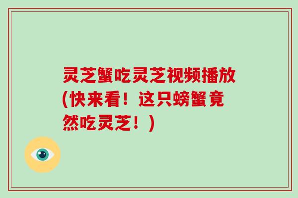 灵芝蟹吃灵芝视频播放(快来看！这只螃蟹竟然吃灵芝！)-第1张图片-破壁灵芝孢子粉研究指南