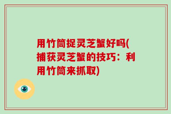 用竹筒捉灵芝蟹好吗(捕获灵芝蟹的技巧:利用竹筒来抓取)-第1张图片-破壁灵芝孢子粉研究指南 用竹筒捉灵芝蟹好吗(捕获灵芝蟹的技巧:利用竹筒来抓取)-第1张图片-破壁灵芝孢子粉研究指南