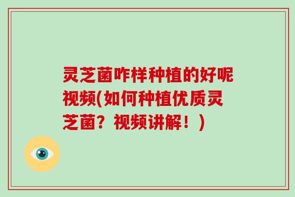 灵芝菌咋样种植的好呢视频(如何种植优质灵芝菌？视频讲解！)-第1张图片-破壁灵芝孢子粉研究指南