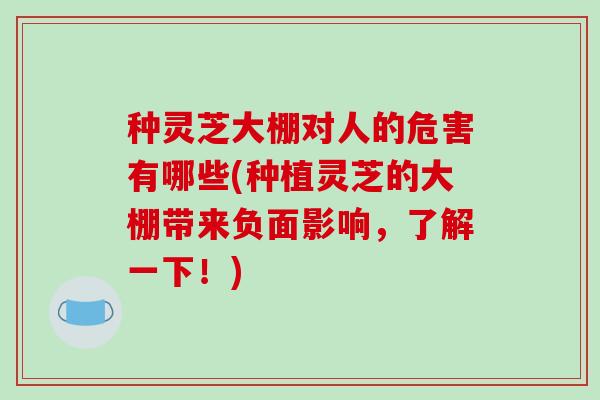种灵芝大棚对人的危害有哪些(种植灵芝的大棚带来负面影响，了解一下！)-第1张图片-破壁灵芝孢子粉研究指南