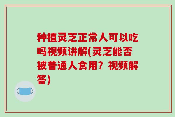 种植灵芝正常人可以吃吗视频讲解(灵芝能否被普通人食用?视频解答)-第1张图片-破壁灵芝孢子粉研究指南 种植灵芝正常人可以吃吗视频讲解(灵芝能否被普通人食用?视频解答)-第1张图片-破壁灵芝孢子粉研究指南