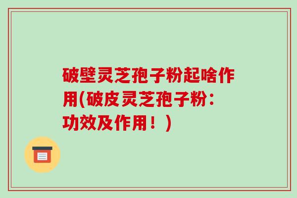 破壁灵芝孢子粉起啥作用(破皮灵芝孢子粉：功效及作用！)-第1张图片-破壁灵芝孢子粉研究指南