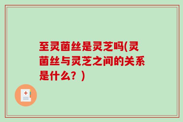 至灵菌丝是灵芝吗(灵菌丝与灵芝之间的关系是什么?)-第1张图片-破壁灵芝孢子粉研究指南 至灵菌丝是灵芝吗(灵菌丝与灵芝之间的关系是什么?)-第1张图片-破壁灵芝孢子粉研究指南