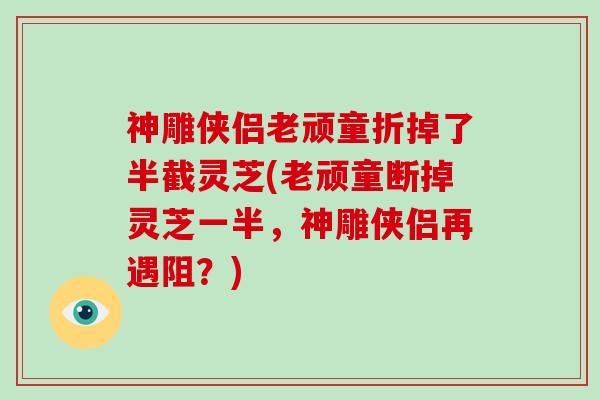 神雕侠侣老顽童折掉了半截灵芝(老顽童断掉灵芝一半,神雕侠侣再遇阻?)-第1张图片-破壁灵芝孢子粉研究指南 神雕侠侣老顽童折掉了半截灵芝(老顽童断掉灵芝一半,神雕侠侣再遇阻?)-第1张图片-破壁灵芝孢子粉研究指南