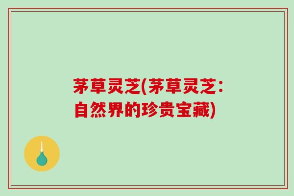 茅草灵芝(茅草灵芝：自然界的珍贵宝藏)-第1张图片-破壁灵芝孢子粉研究指南
