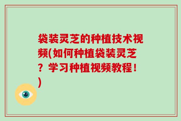 袋装灵芝的种植技术视频(如何种植袋装灵芝?学习种植视频教程!)-第1张图片-破壁灵芝孢子粉研究指南 袋装灵芝的种植技术视频(如何种植袋装灵芝?学习种植视频教程!)-第1张图片-破壁灵芝孢子粉研究指南