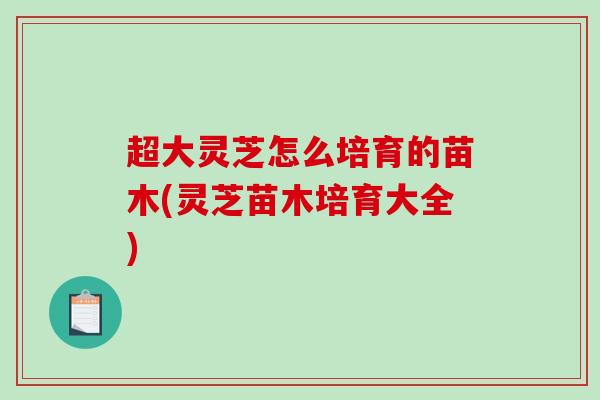 超大灵芝怎么培育的苗木(灵芝苗木培育大全)-第1张图片-破壁灵芝孢子粉研究指南