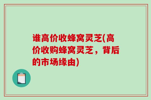 谁高价收蜂窝灵芝(高价收购蜂窝灵芝,背后的市场缘由)-第1张图片-破壁灵芝孢子粉研究指南 谁高价收蜂窝灵芝(高价收购蜂窝灵芝,背后的市场缘由)-第1张图片-破壁灵芝孢子粉研究指南