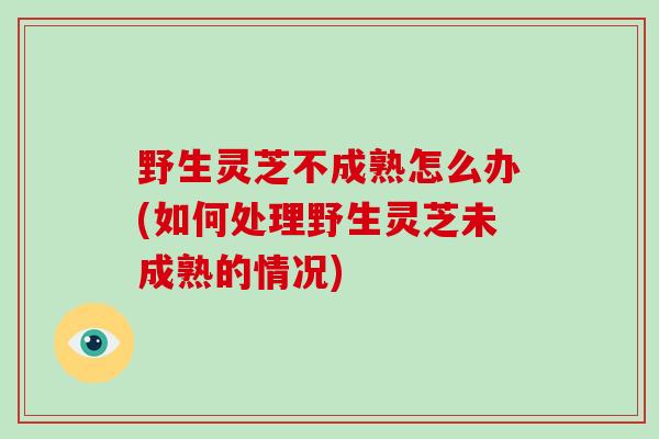 野生灵芝不成熟怎么办(如何处理野生灵芝未成熟的情况)-第1张图片-破壁灵芝孢子粉研究指南 野生灵芝不成熟怎么办(如何处理野生灵芝未成熟的情况)-第1张图片-破壁灵芝孢子粉研究指南