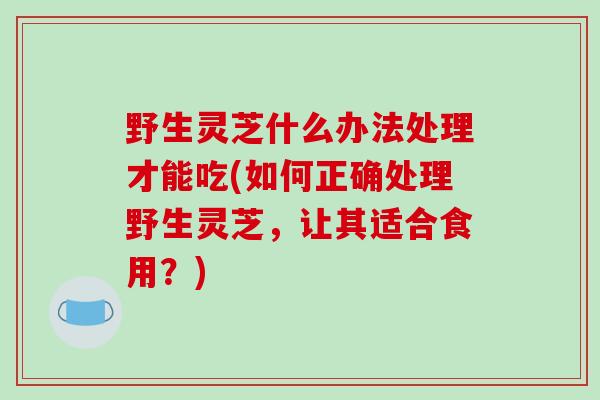 野生灵芝什么办法处理才能吃(如何正确处理野生灵芝,让其适合食用?)-第1张图片-破壁灵芝孢子粉研究指南 野生灵芝什么办法处理才能吃(如何正确处理野生灵芝,让其适合食用?)-第1张图片-破壁灵芝孢子粉研究指南