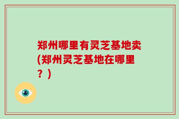 郑州哪里有灵芝基地卖(郑州灵芝基地在哪里？)-第1张图片-破壁灵芝孢子粉研究指南