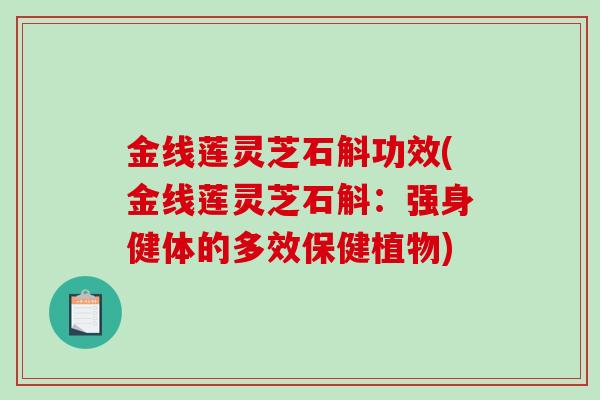 金线莲灵芝石斛功效(金线莲灵芝石斛:强身健体的多效保健植物)-第1张图片-破壁灵芝孢子粉研究指南 金线莲灵芝石斛功效(金线莲灵芝石斛:强身健体的多效保健植物)-第1张图片-破壁灵芝孢子粉研究指南