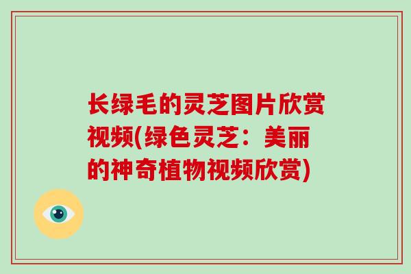 长绿毛的灵芝图片欣赏视频(绿色灵芝:美丽的神奇植物视频欣赏)-第1张图片-破壁灵芝孢子粉研究指南 长绿毛的灵芝图片欣赏视频(绿色灵芝:美丽的神奇植物视频欣赏)-第1张图片-破壁灵芝孢子粉研究指南