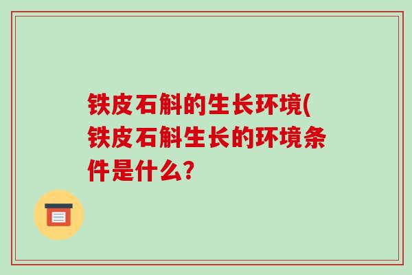 铁皮石斛的生长环境(铁皮石斛生长的环境条件是什么？-第1张图片-破壁灵芝孢子粉研究指南