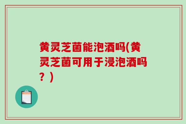 黄灵芝菌能泡酒吗(黄灵芝菌可用于浸泡酒吗？)-第1张图片-破壁灵芝孢子粉研究指南